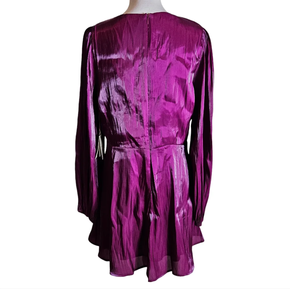 Tularosa Revolve Eliza Magenta Surplice Mini Dress Size Large Asymmetric Flirty - Picture 6 of 16